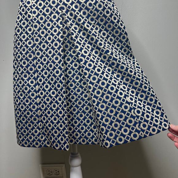 Lauren Ralph Lauren Sz 4 Sleeveless Printed Knee Length Dress Navy Gold Metalic - Picture 5 of 13